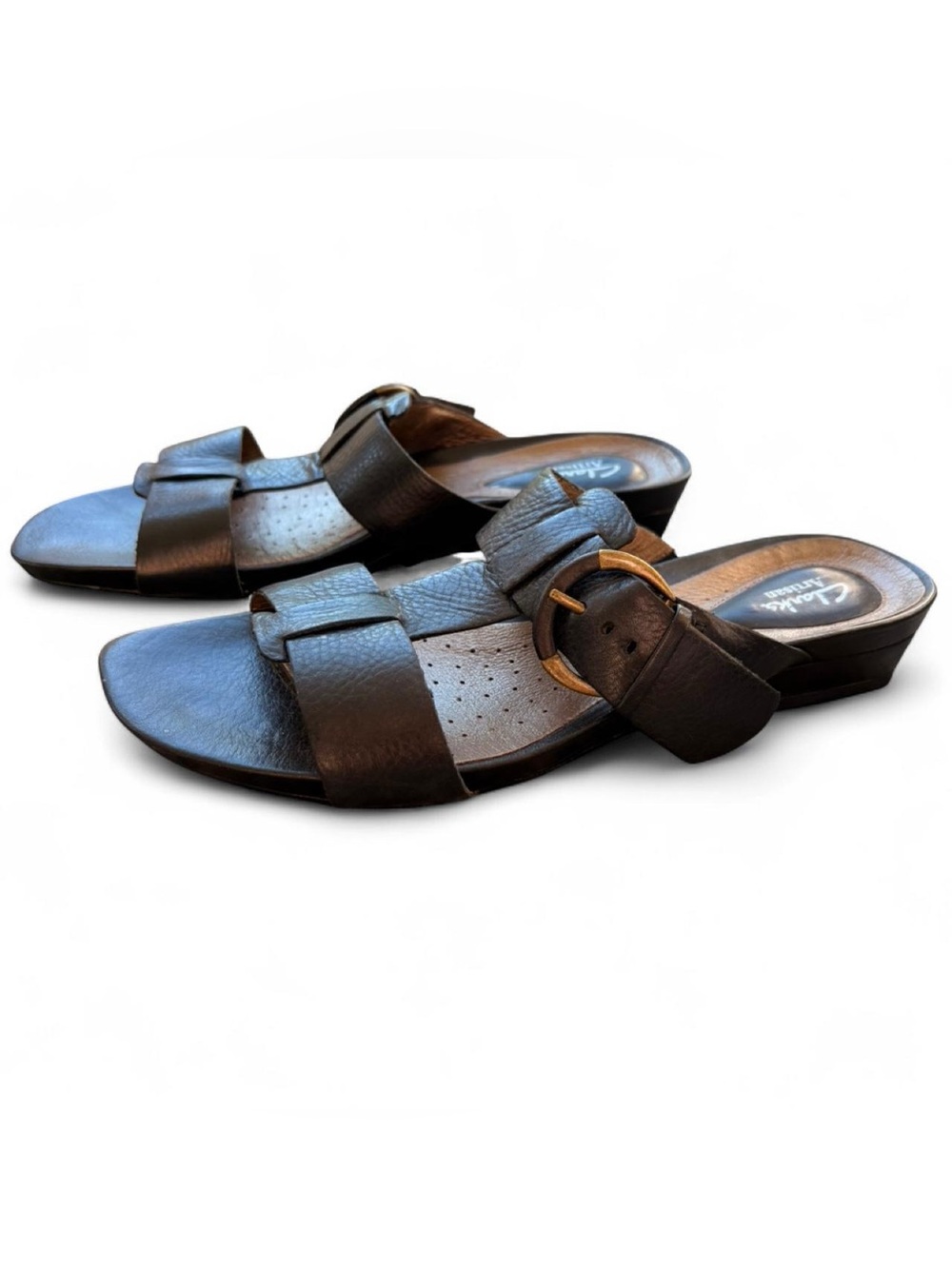 Clarks Black Artisan Woman’s Leather Sandals w Box VG used Summer strappy shoes